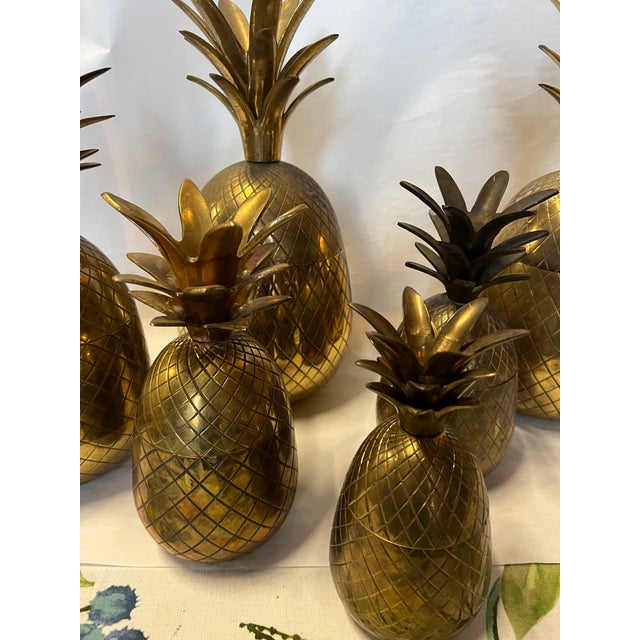 Mid-Century Modern 1970s Brass Pineapple Boxes - Set of 6 For Sale - Image 3 of 8