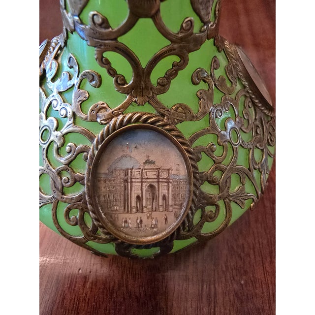 Antique Emerald Jade Green Opaline Crystal Perfume Bottle For Sale - Image 11 of 13
