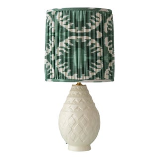 Antique Art Deco Ceramic Table Lamp with New Silk Ikat Shade by Charles Catteau For Sale