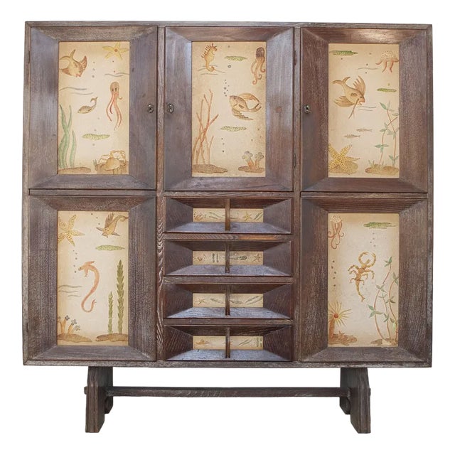 Cabinet in Beech Wood with Three Lockable Doors and Four Drawers attributed to Paolo Buffa, 1950s For Sale