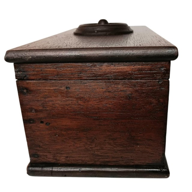 Antique Wood Box Dark Rustic Brown Diamond Design With Round Medallion For Sale - Image 4 of 18