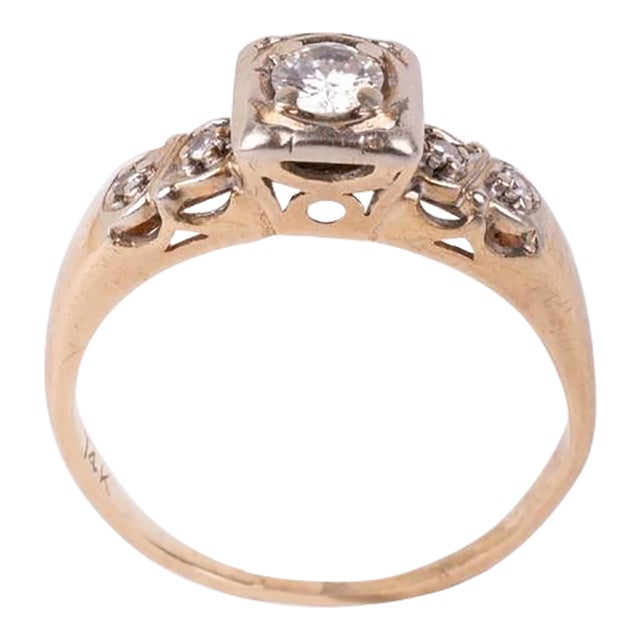 Edwardian Diamond & 14k Yellow Gold Ring Size 6.5 For Sale