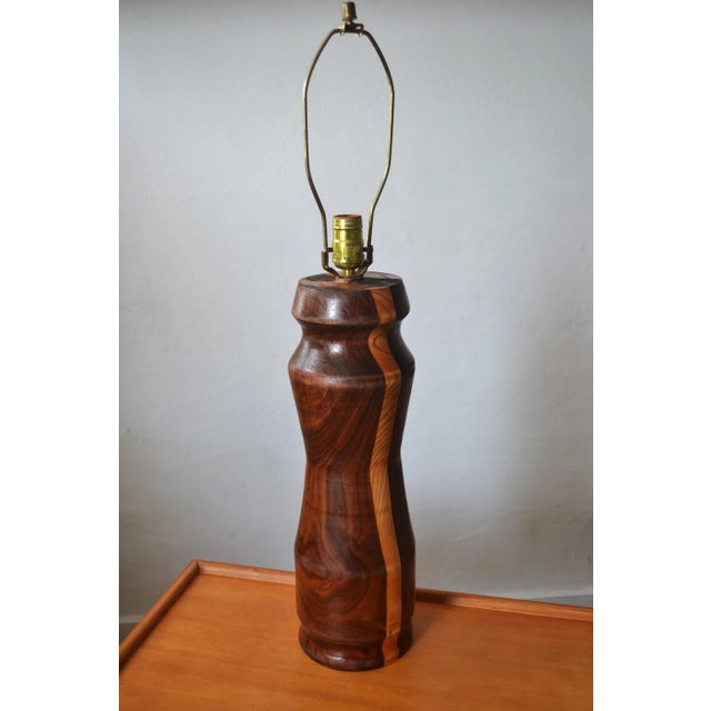 Mid-Century Inlaid Wood Table Lamp/ Mahogany-Maple Marquetry Lamp For Sale - Image 9 of 9
