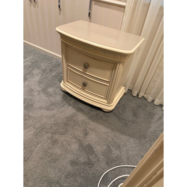 Beautiful antique white French Provincial style set of two bedroom nightstands by Stanley Furniture, a well-known American...