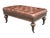 Contemporary Vintage Tufted Brown Leather Ottoman Bench With Nailhead Trim & Carved Wood Legs on Casters For Sale - Image 3 of 15