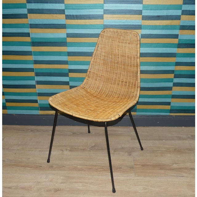 Wood Basket Chair in Rattan and Metal from Gian Franco Legler, 1950s For Sale - Image 7 of 10