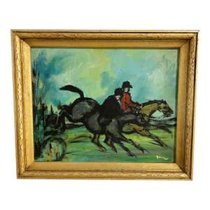 Early 1960s Oil of Hunt Riders by Eunice “Lulu” Jensen Parsons
