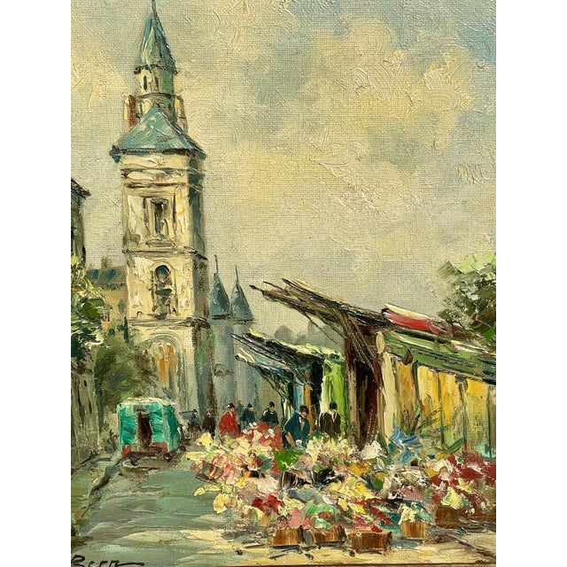 Albert Berne, Flower Market by the Conciergerie in Paris, Oil on Canvas, Framed For Sale - Image 3 of 12