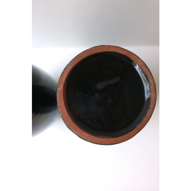 Emerald Green and Black McCoy Pottery Vases, Pair For Sale - Image 10 of 11