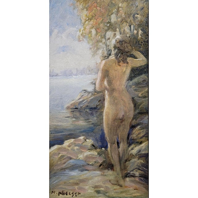American Niels Peter Nielsen- Nude Female Bather by the River -1930s Oil Painting For Sale - Image 3 of 8