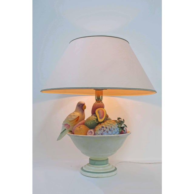 Large Hollywood Regency table lamp with a parrot in a fruit bouquet Made in Italy, 1990s Hand-painted ceramic Height 68 cm...