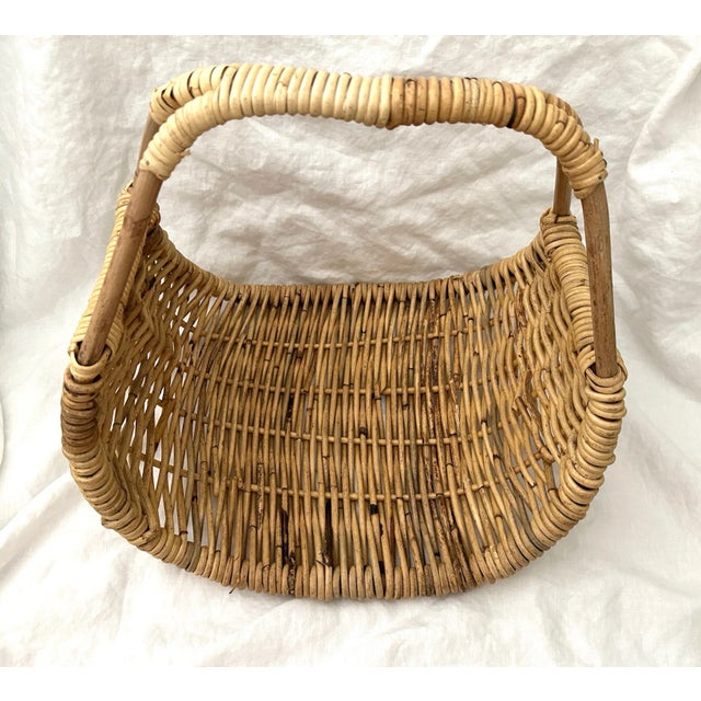 1980s Vintage Woven Rattan Firewood Basket For Sale - Image 5 of 5
