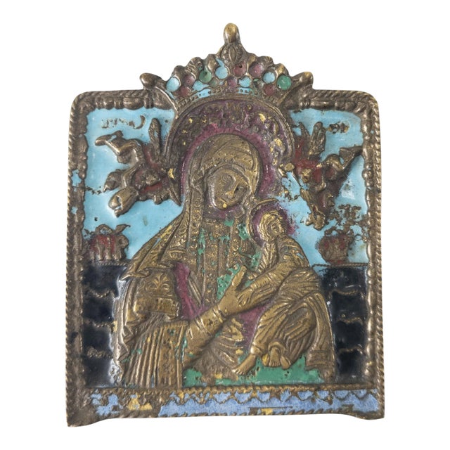 Enameled Russian Bronze Christian Religious Icon For Sale