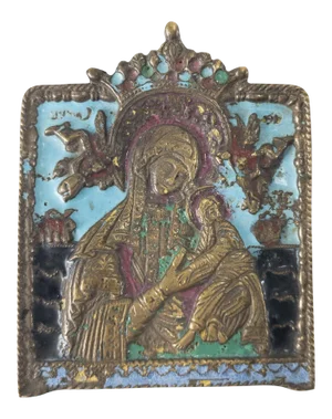 Enameled Russian Bronze Christian Religious Icon