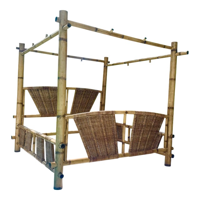 Boho Chic Bamboo King Size Canopy Bedframe For Sale