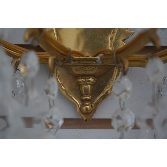 Pair Vintage Brass & Crystal Lighted Wall Sconces For Sale - Image 10 of 11