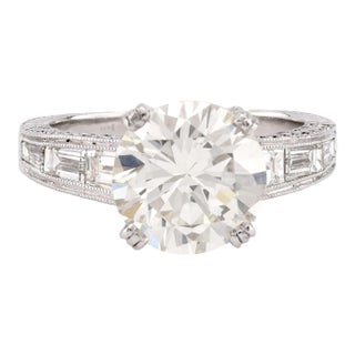 Mid 20th Century Gia 3.19 Carat Round Brilliant Cut Diamond Platinum Engagement Ring, Size 6 For Sale