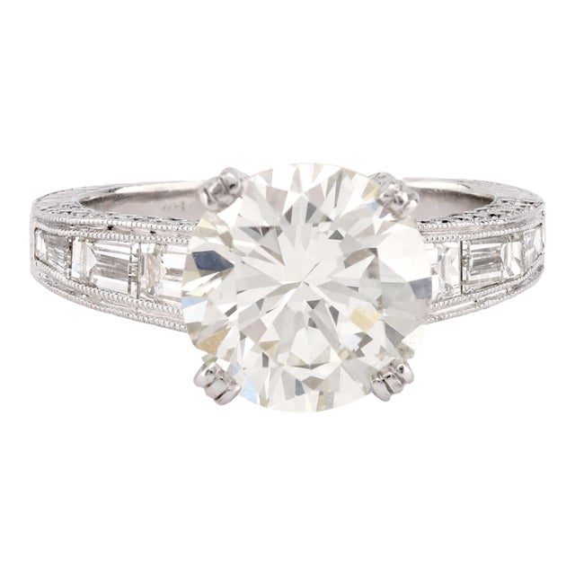 Mid 20th Century Gia 3.19 Carat Round Brilliant Cut Diamond Platinum Engagement Ring, Size 6 For Sale