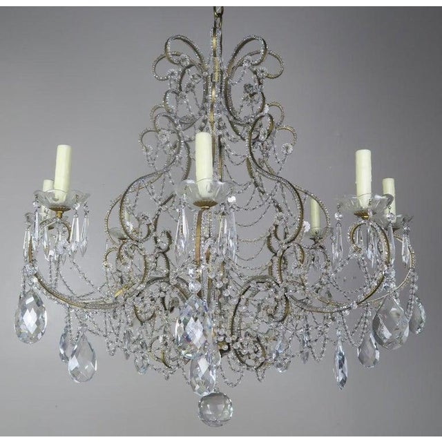 Mid 20th Century French Crystal Beaded 8-Arm Chandelier, 20th Century For Sale - Image 5 of 10