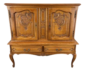 Vintage French Louis Style Oak Carved Cabinet