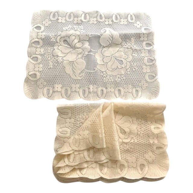 16.5" X 12" Vintage Set of 4 Lace Placemats Floral Victorian Edwardian Traditional Farmhouse English Cottage For Sale