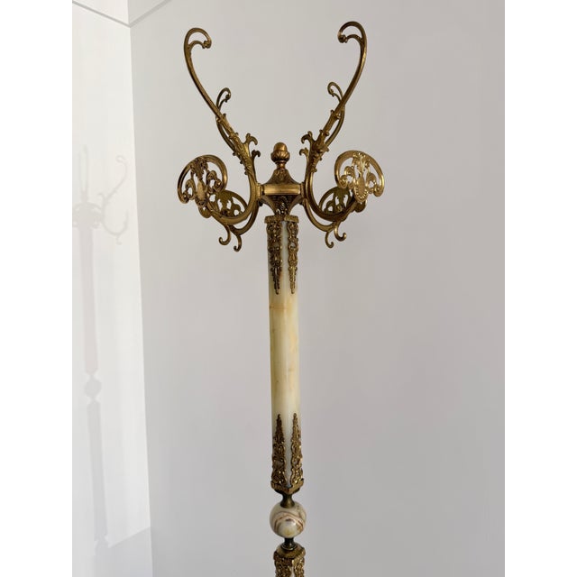 Mid-Century Modern Ornate Italian Brass and Onyx Marble Coat Rack, 1960s For Sale - Image 3 of 18