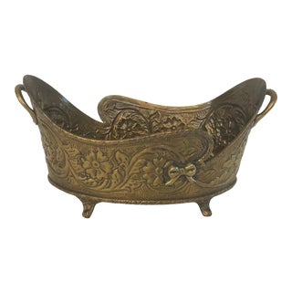 Vintage Brass Embossed Planter For Sale