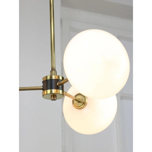Mid-Century Brass Opaline Glass Chandelier For Sale - Image 17 of 18