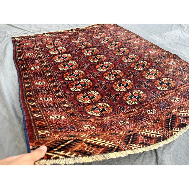Tribal Antique Mori Gul Bokhara Hand-Knotted Wool Rug - 4'6" X 3'8" For Sale - Image 3 of 13