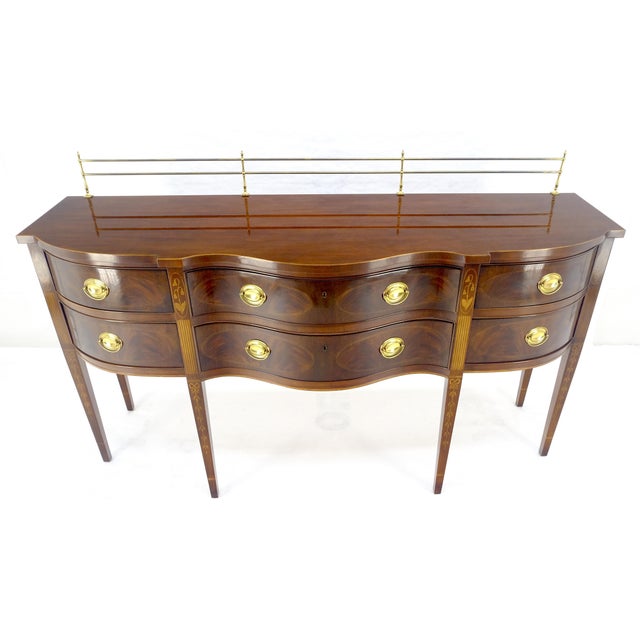 Federal Mahogany Brass Gallery Tapered Legs Serpentine Inlayed Sideboard MINT with manufacturer registered number.