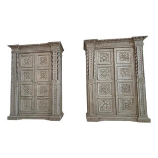 Antique Italian Neo-Gothic Cabinets with Stone-Like Finish, 1800s, Set of 2 For Sale