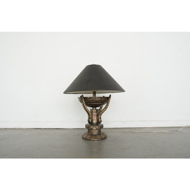 Vintage table lamp by Leeazanne featuring a beautifully detailed bronze-tone base with sculptural rope accents and...