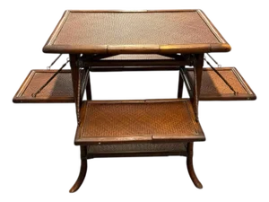 Vintage Rattan Bamboo Table Leather Wrapped With 4 Sides