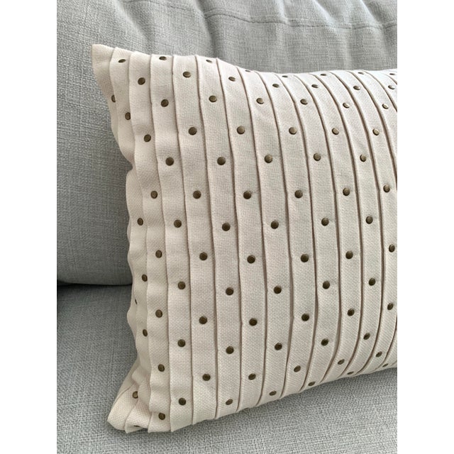 Michael Kors Throw Pillow Cover Cream Pleated Front Embellished With Golden Metallic For Sale - Image 9 of 12