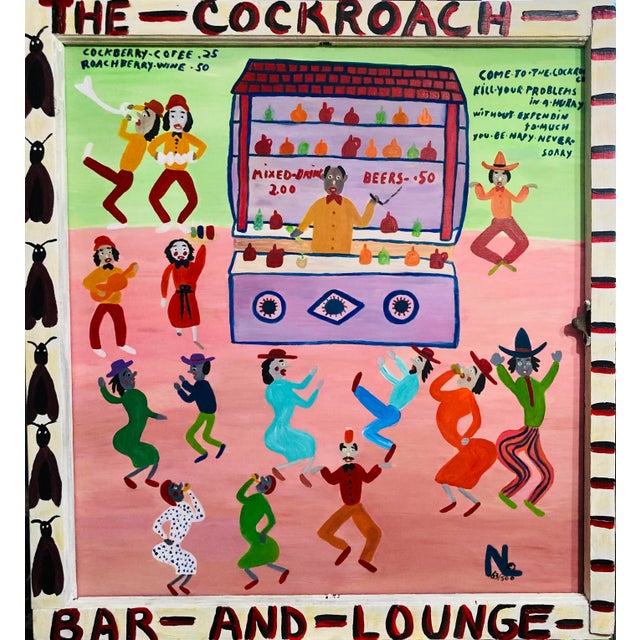 "Cockroach Bar and Lounge" by Nilo Lanzas -Fine Giclee Canvas Painting, Hand Embellished, Framed For Sale In New Orleans - Image 6 of 6