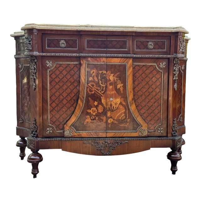 1880 French Louis XVI Mahogany Marble Bahut –Cabinet Cupboard For Sale