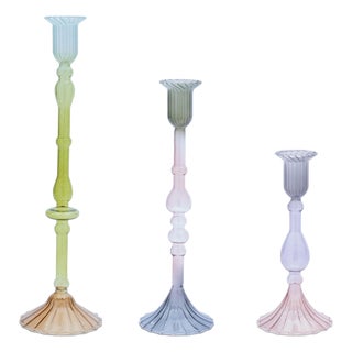 Multicolored Glass Taper Candle Holder (Set of 3) For Sale