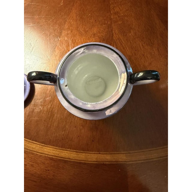 Ceramic 1930s Art Deco Fraunfelter China Lusterware Cream & Sugar Set - Purple & Black For Sale - Image 7 of 12