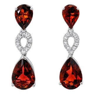 Late 20th Century 14K White Gold Garnet Diamond Drop Earrings Estate, Pair For Sale