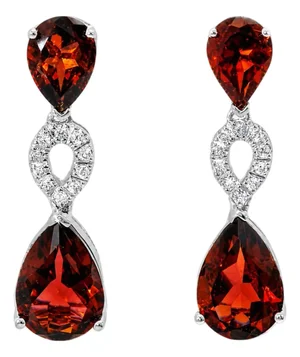 Late 20th Century 14K White Gold Garnet Diamond Drop Earrings Estate, Pair