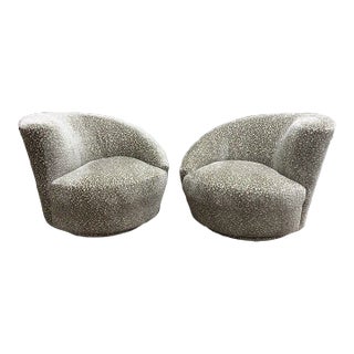 Mid Century Modern Asymmetrical Swivel “Nautilus” Weiman Lounge Chairs - Pair For Sale