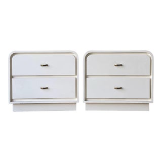 Postmodern Cream Lacquer Laminate Waterfall Nightstands - a Pair For Sale