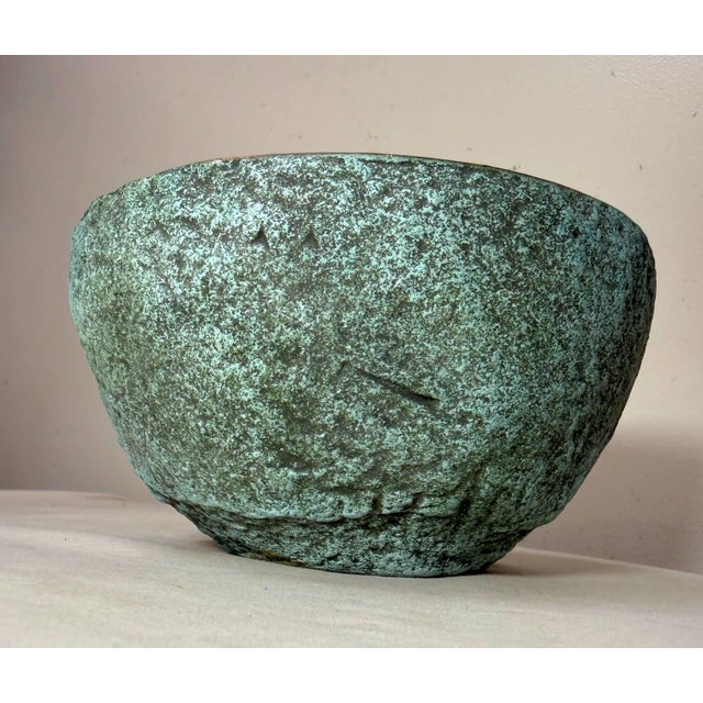 Brutalist Share Vintage 1987 Green Cristina Salusti Volcanic Stone Style Brutalist Pottery Bowl For Sale - Image 3 of 12