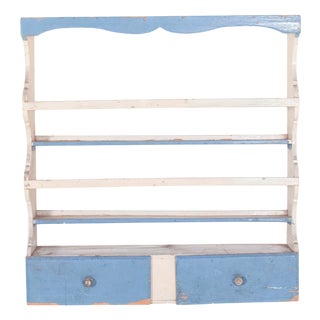 White and Sky-Blue Painted Portuguese Plate Rack, 1950 For Sale