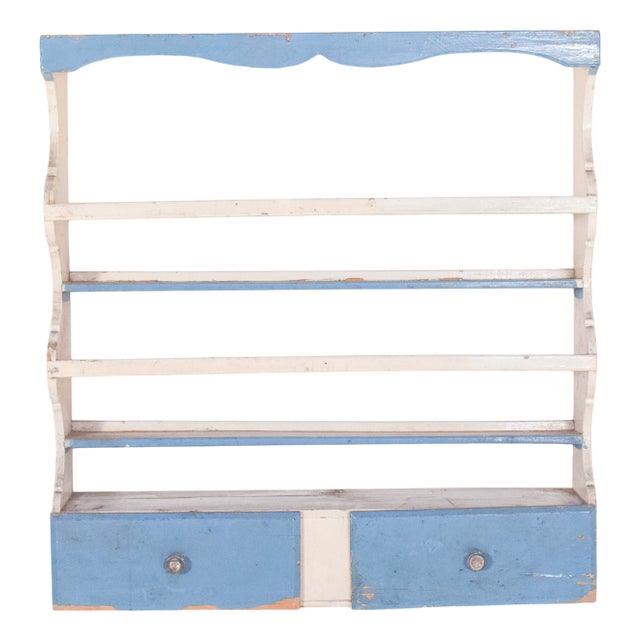 White and Sky-Blue Painted Portuguese Plate Rack, 1950 For Sale