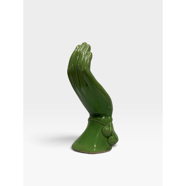 Mid 20th Century Vintage Mid-Century Surrealist Ceramic Hand Vase & Planter - Chartreuse Green For Sale - Image 5 of 6