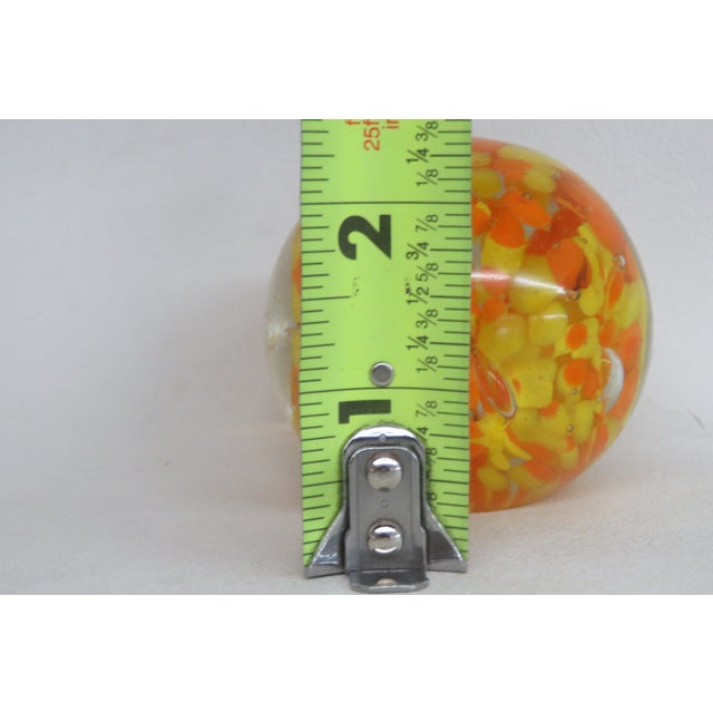 Orange Art Glass Paperweight Controlled Bubble With Yellow and Orange Speckles 4519b For Sale - Image 8 of 9