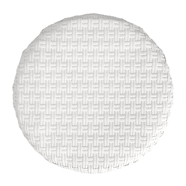 Tobias 18 in. Seat Height Round Rattan Dining Stool, Glossy White/ Natural Rattan Frame For Sale In Chicago - Image 6 of 7