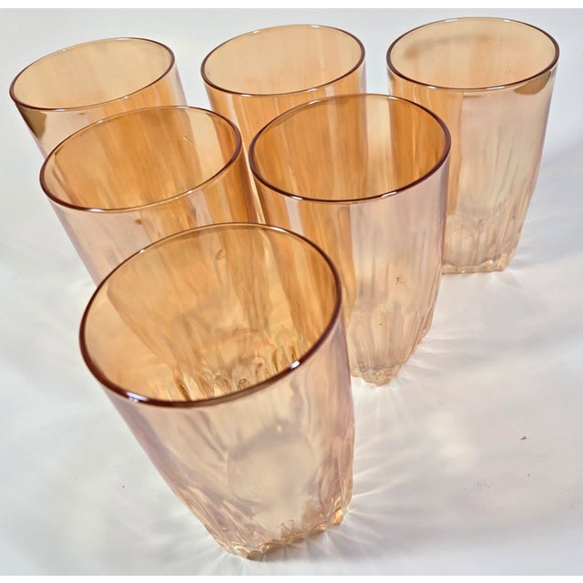 Glass Irridescent Apricot Tumblers- Set of 6 For Sale - Image 7 of 10
