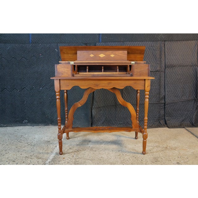 Antique Mission Arts & Crafts Walnut Inlaid Spinet Secretary Desk Console Table For Sale - Image 17 of 18